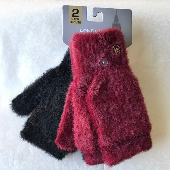 London Fog women O/S  winter Gloves black & red 2 Pack NWT - Picture 1 of 10